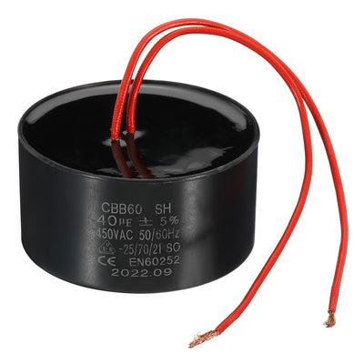 Harfington CBB60 40uf Running Capacitor,AC 450V 50/60Hz with 2 Red Wires 17cm for Water Pump