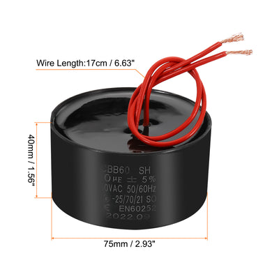 Harfington CBB60 30uf Run Capacitor,2Pcs AC450V 50/60Hz with 2 Red Wires 17cm for Water Pump