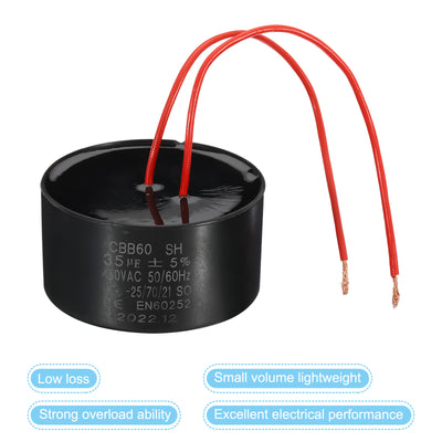 Harfington CBB60 35uf Run Capacitor,2Pcs AC450V 50/60Hz with 2 Red Wires 17cm for Water Pump