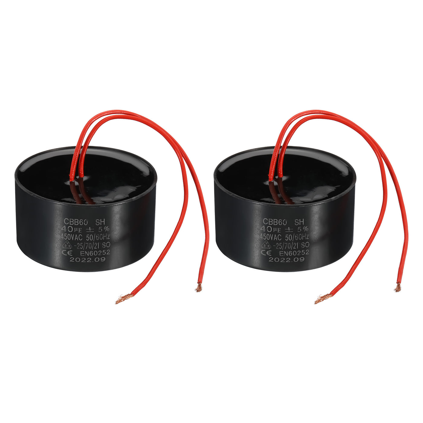 Harfington CBB60 40uf Run Capacitor,2Pcs AC450V 50/60Hz with 2 Red Wires 17cm for Water Pump