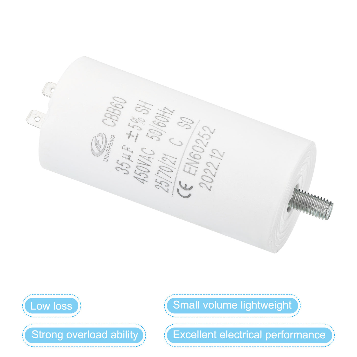 Harfington CBB60 35uF Run Capacitor, AC450V 2 Pins 50/60Hz with M8 Screw for Water Pump