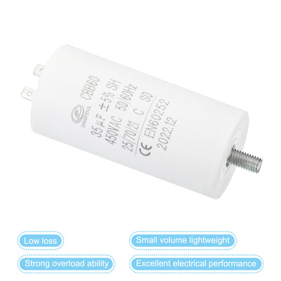 Harfington CBB60 35uF Run Capacitor, AC450V 2 Pins 50/60Hz with M8 Screw for Water Pump