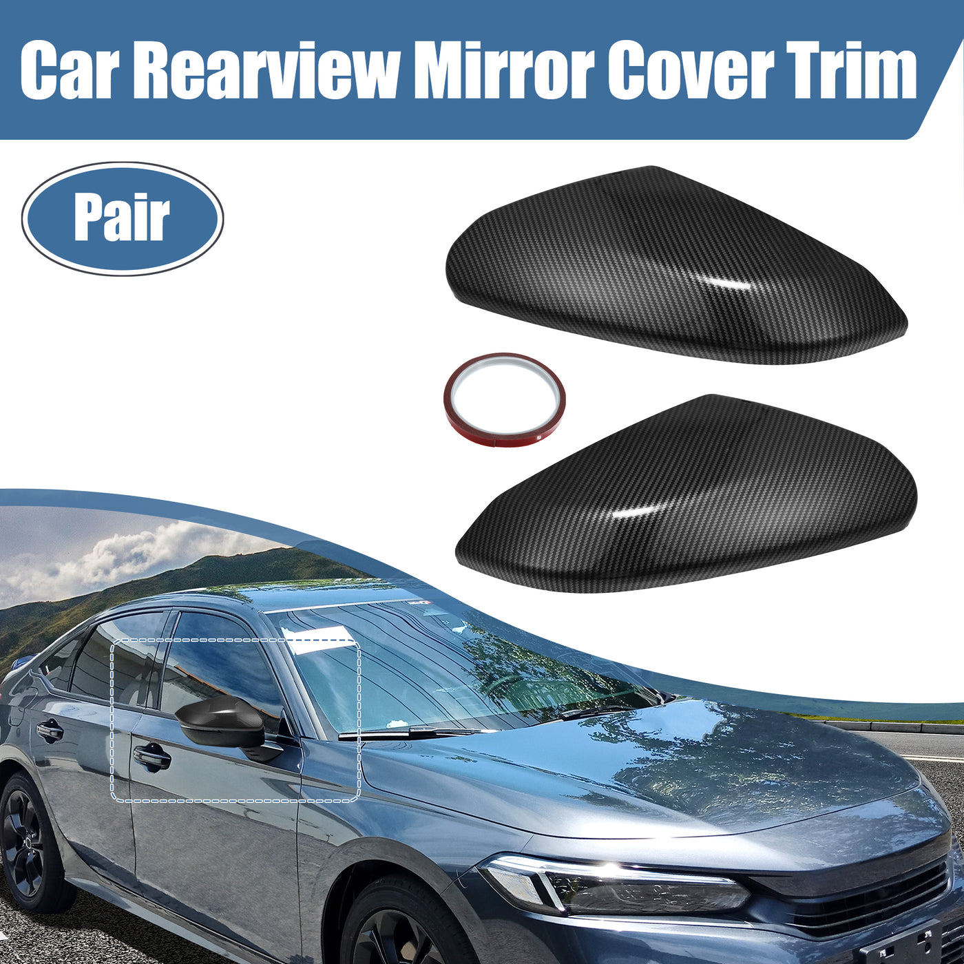 X AUTOHAUX 1 Pair ABS Carbon Fiber Pattern Black Car Door Side Rearview Mirror Cover Trim for Honda 10th Gen Civic 2016-2021 Exterior Accessories