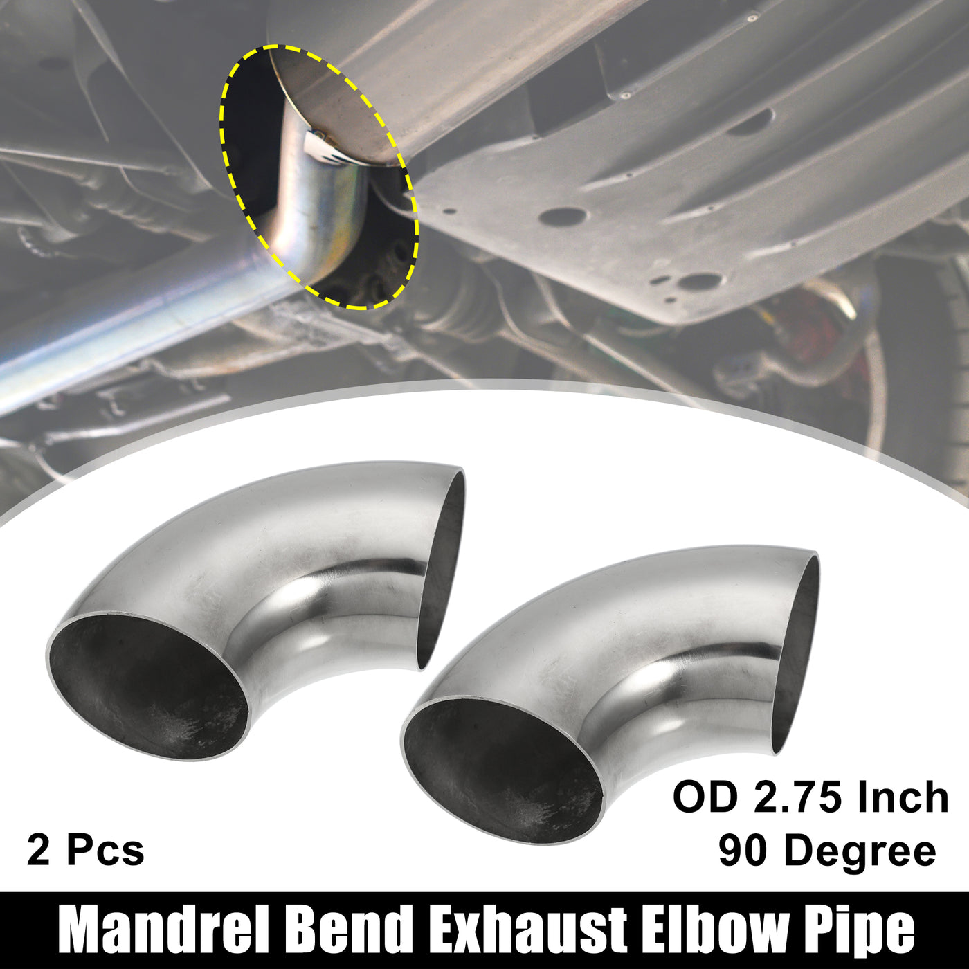X AUTOHAUX 2pcs 90 Degree Mandrel Bend Elbow SS304 Stainless Steel Bend Tube Exhaust Elbow Pipe for Car Modified Exhaust System  Piping Silver Tone
