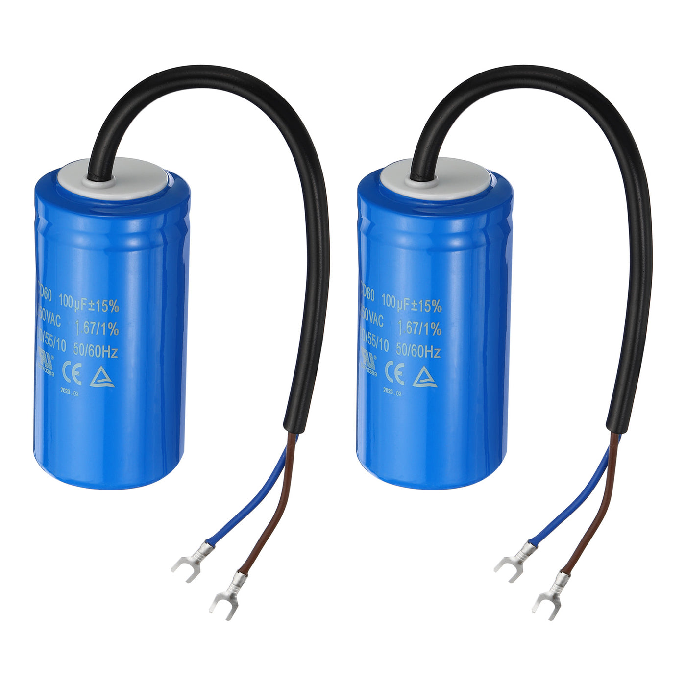 Harfington CD60 Run Capacitor, 2 Pack 100uF 250VAC 50/60Hz Motor Starting Capacitor with 2 Wires for Air Compressor Motor Starts Running