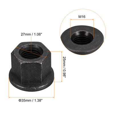 Harfington Uxcell M16 Flange Hex Lock Nuts, 5pcs Grade 8.8 Carbon Steel Hex Flange Nuts