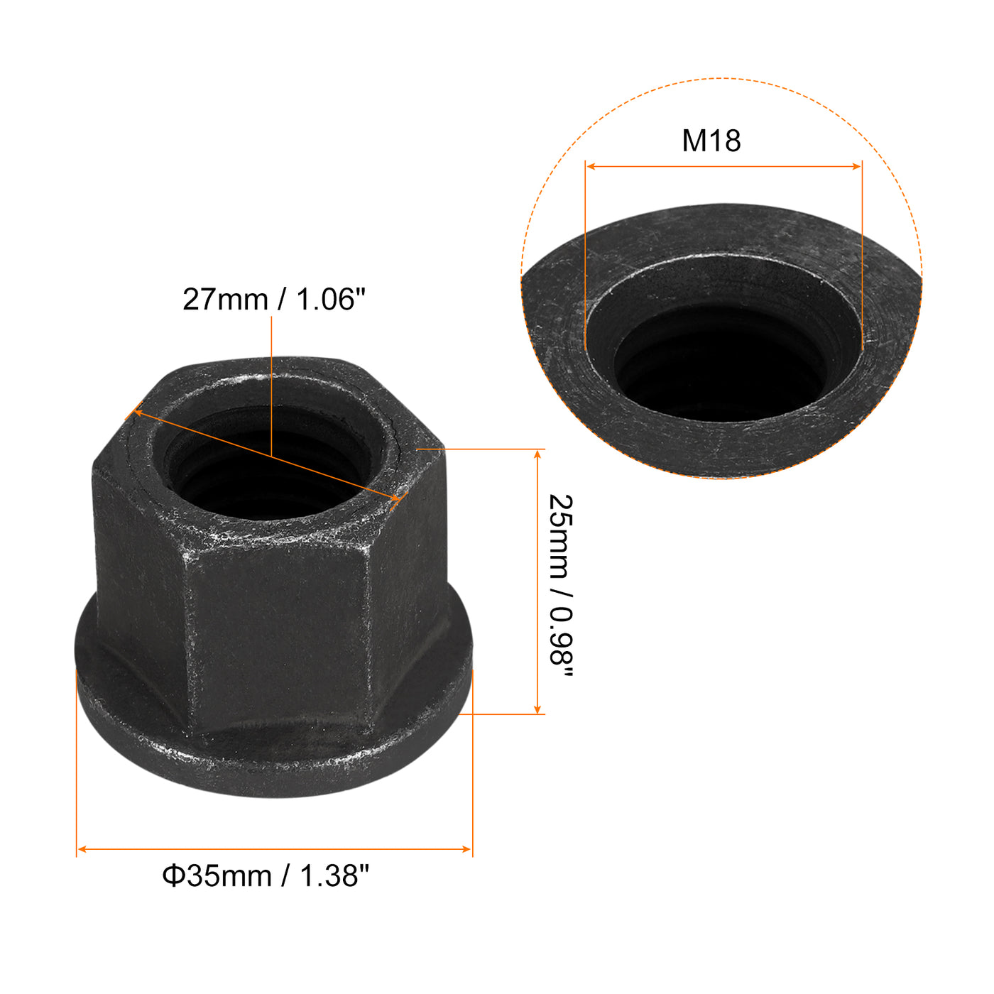 uxcell Uxcell M18 Flange Hex Lock Nuts, 2pcs Grade 8.8 Carbon Steel Hex Flange Nuts