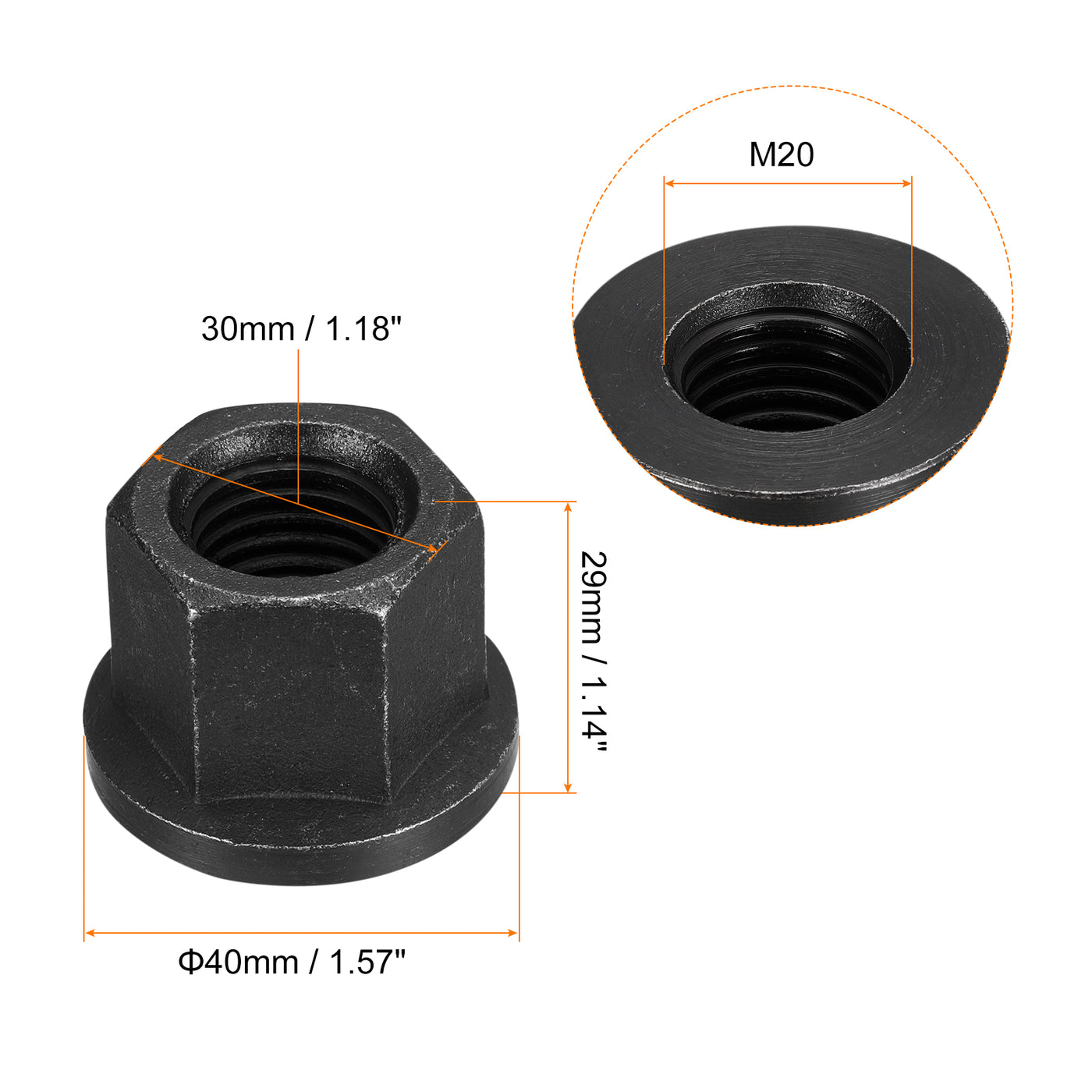 uxcell Uxcell M20 Flange Hex Lock Nuts, 2pcs Grade 8.8 Carbon Steel Hex Flange Nuts