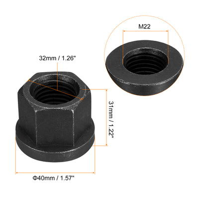 Harfington Uxcell M22 Flange Hex Lock Nuts, 2pcs Grade 8.8 Carbon Steel Hex Flange Nuts