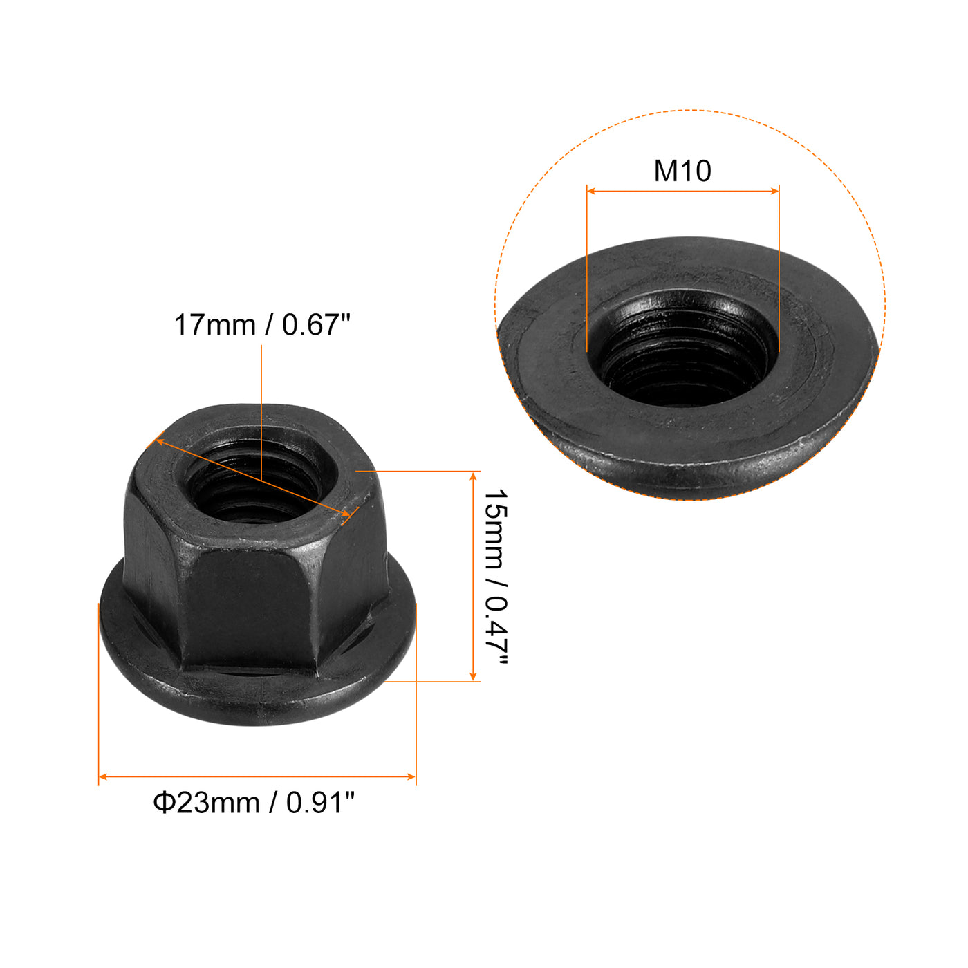 uxcell Uxcell M10 Flange Hex Lock Nuts, 2pcs Grade 10.9 Carbon Steel Hex Flange Nuts