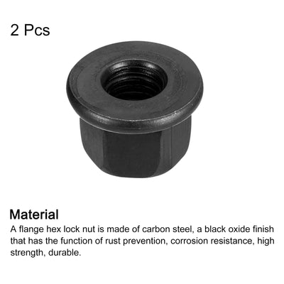 Harfington Uxcell M10 Flange Hex Lock Nuts, 2pcs Grade 10.9 Carbon Steel Hex Flange Nuts