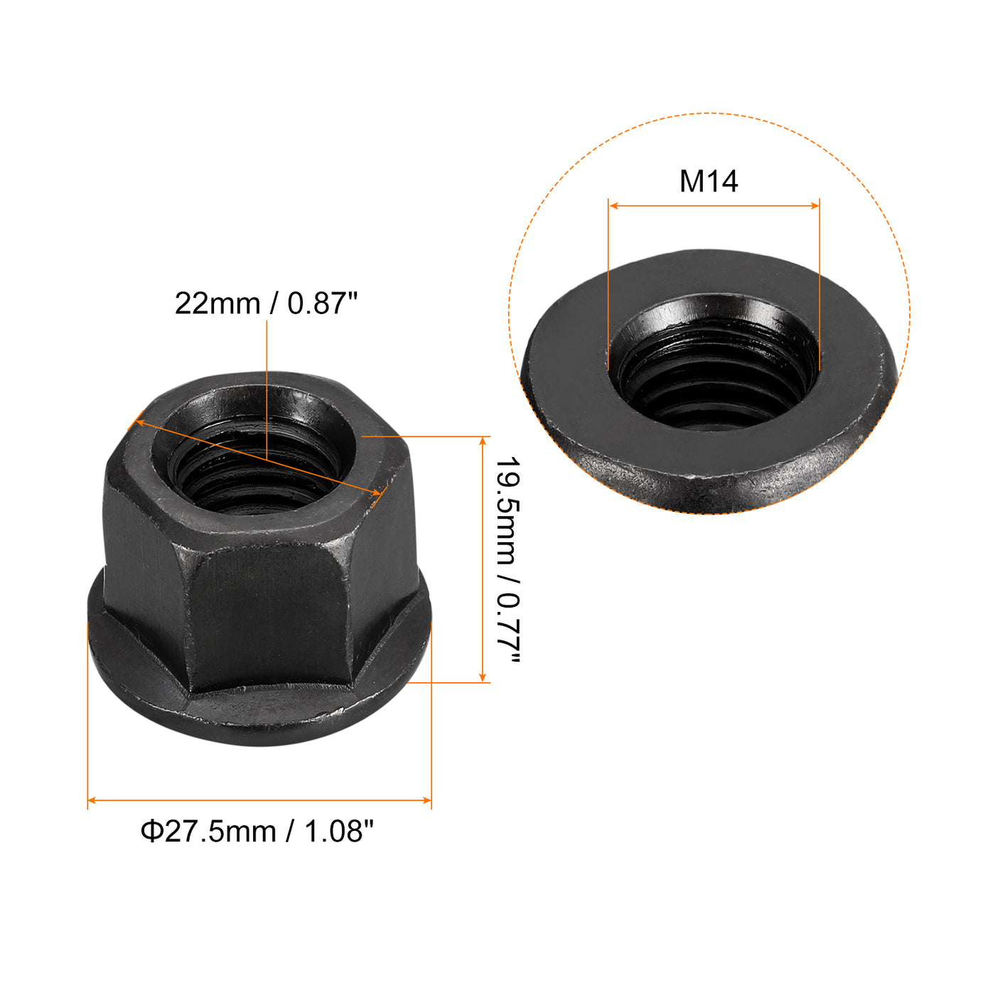 uxcell Uxcell M14 Flange Hex Lock Nuts, 2pcs Grade 10.9 Carbon Steel Hex Flange Nuts