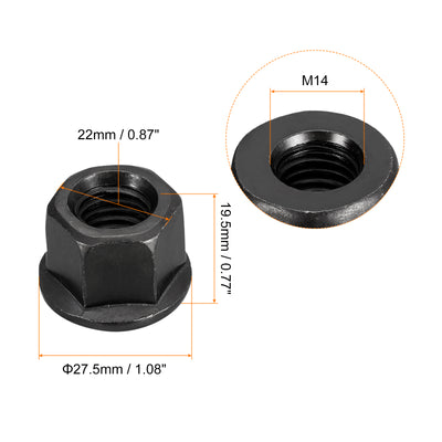Harfington Uxcell M14 Flange Hex Lock Nuts, 2pcs Grade 10.9 Carbon Steel Hex Flange Nuts