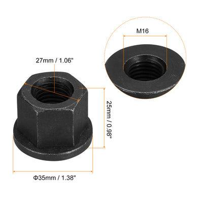 Harfington Uxcell M16 Flange Hex Lock Nuts, 2pcs Grade 10.9 Carbon Steel Hex Flange Nuts