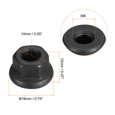 Harfington Uxcell M8 Flange Hex Lock Nuts, 2pcs Grade 12.9 Carbon Steel Hex Flange Nuts
