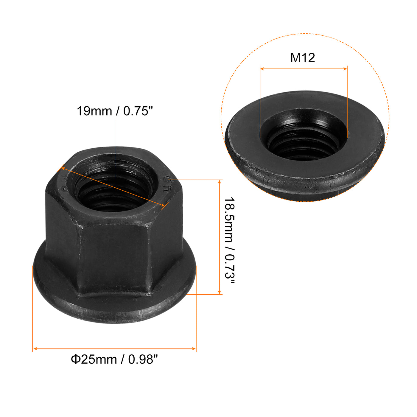 uxcell Uxcell M12 Flange Hex Lock Nuts, 2pcs Grade 12.9 Carbon Steel Hex Flange Nuts