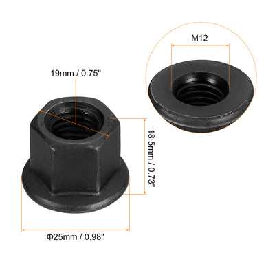 Harfington Uxcell M12 Flange Hex Lock Nuts, 2pcs Grade 12.9 Carbon Steel Hex Flange Nuts