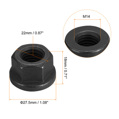 Harfington Uxcell M14 Flange Hex Lock Nuts, 5pcs Grade 12.9 Carbon Steel Hex Flange Nuts