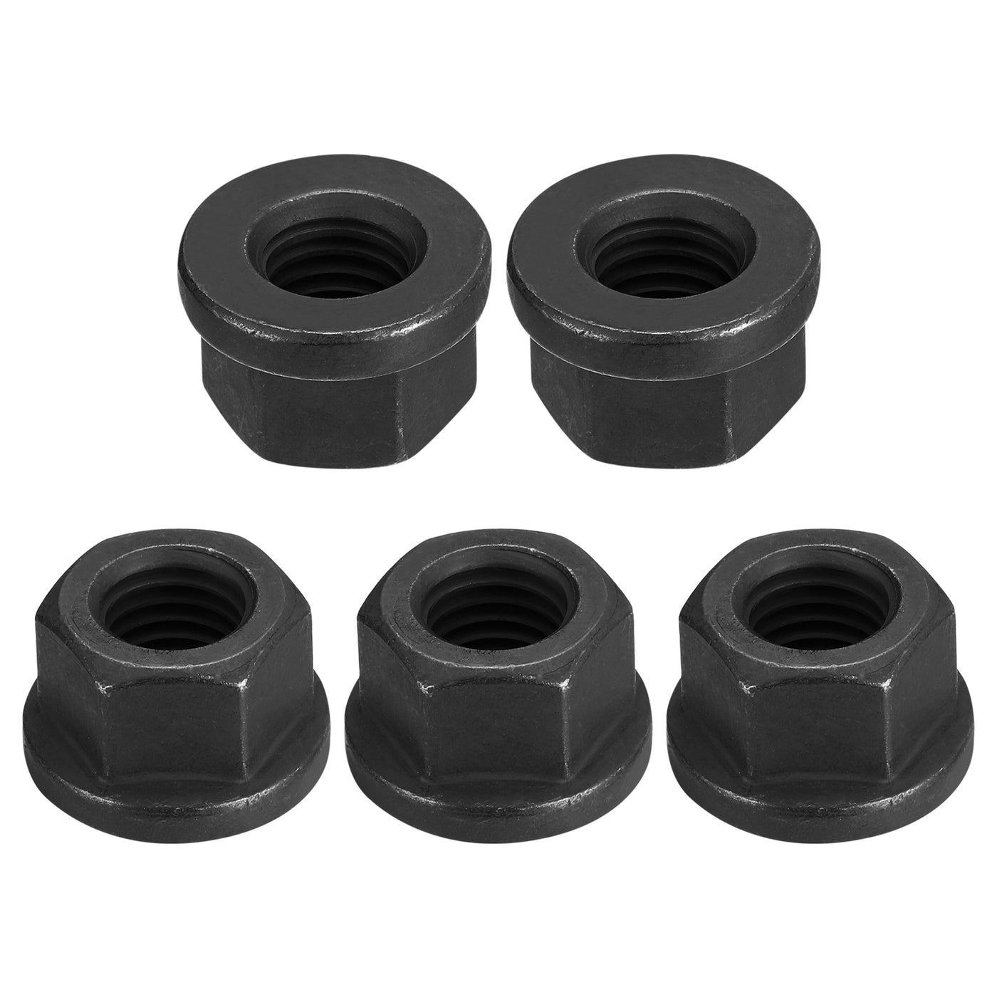 uxcell Uxcell M14 Flange Hex Lock Nuts, 5pcs Grade 12.9 Carbon Steel Hex Flange Nuts