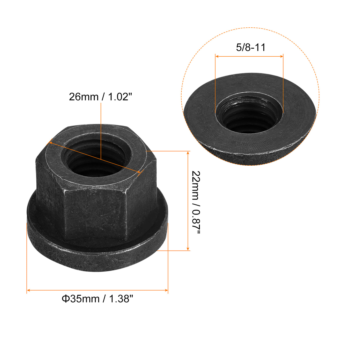 uxcell Uxcell 5/8-11 Flange Hex Lock Nuts, 2pcs Grade 10.9 Carbon Steel Hex Flange Nuts