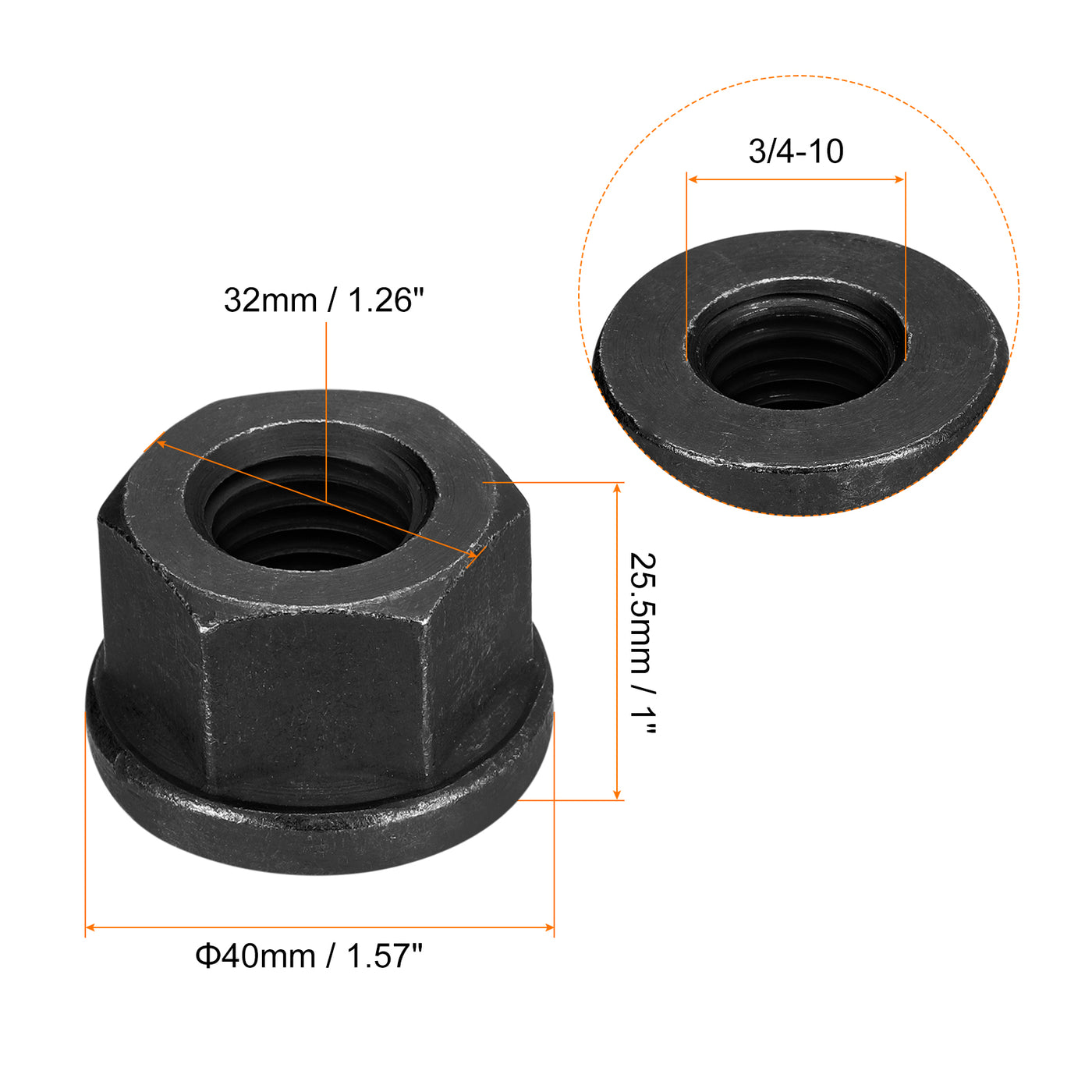 uxcell Uxcell 3/4-10 Flange Hex Lock Nuts, 2pcs Grade 10.9 Carbon Steel Hex Flange Nuts