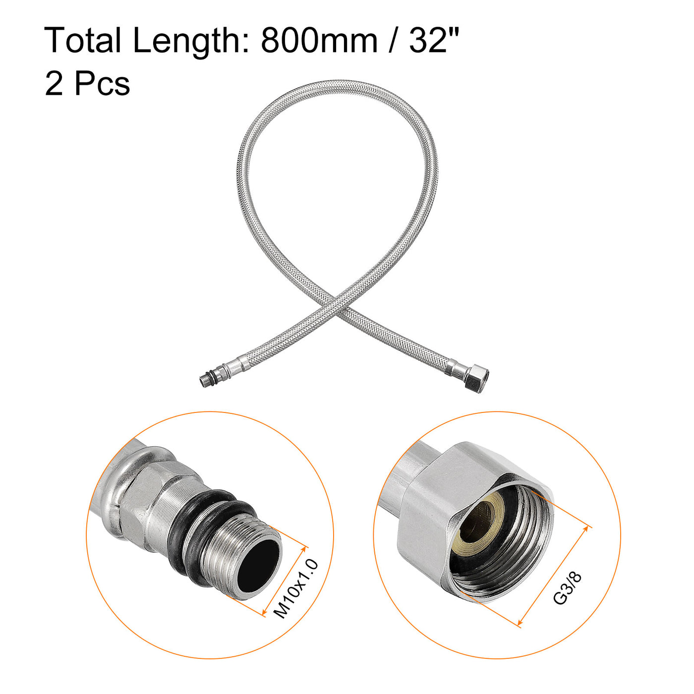 uxcell Uxcell Faucet Supply Line Connector, Connector Braided 304 Stainless Steel Water Supply Hose