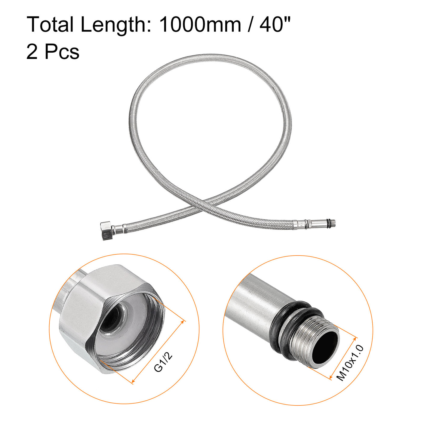 uxcell Uxcell Faucet Supply Line Connector Braided 304 Stainless Steel Water Supply Hose