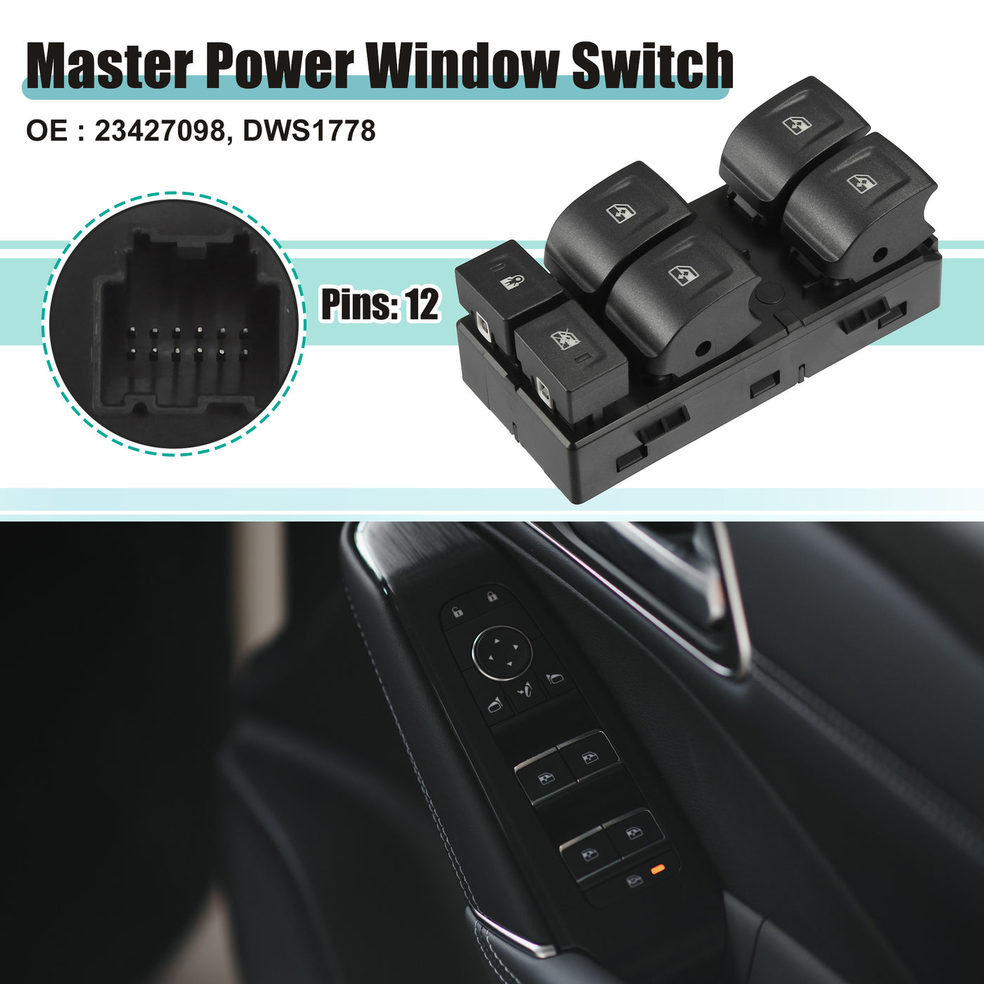 ACROPIX Front Left Driver Side Master Power Window Switch Fit for Chevrolet Colorado for GMC Sierra 1500 2014-2019 No.23427098 - Pack of 1 Black