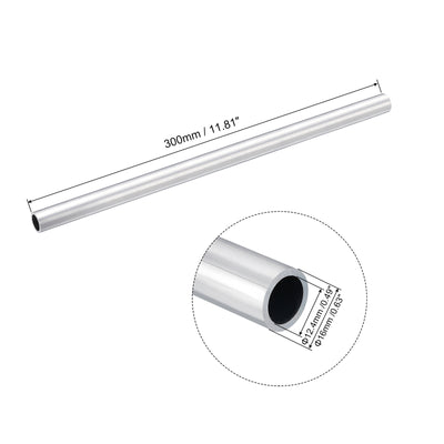 Harfington Uxcell 6063 Aluminum Round Tube 16mm OD 12.4mm Inner Dia 300mm Length Pipe Tubing