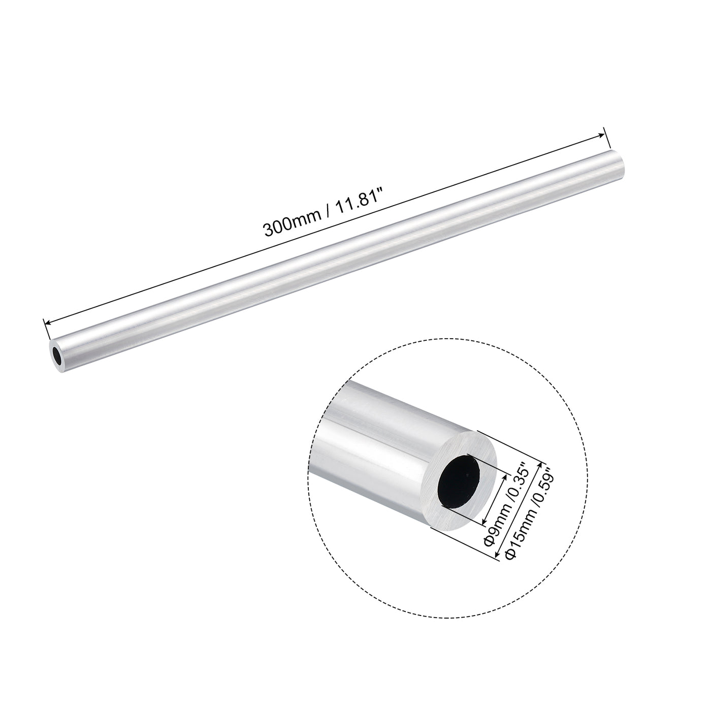 uxcell Uxcell 6063 Aluminum Round Tube 15mm OD 9mm Inner Dia 300mm Length Pipe Tubing