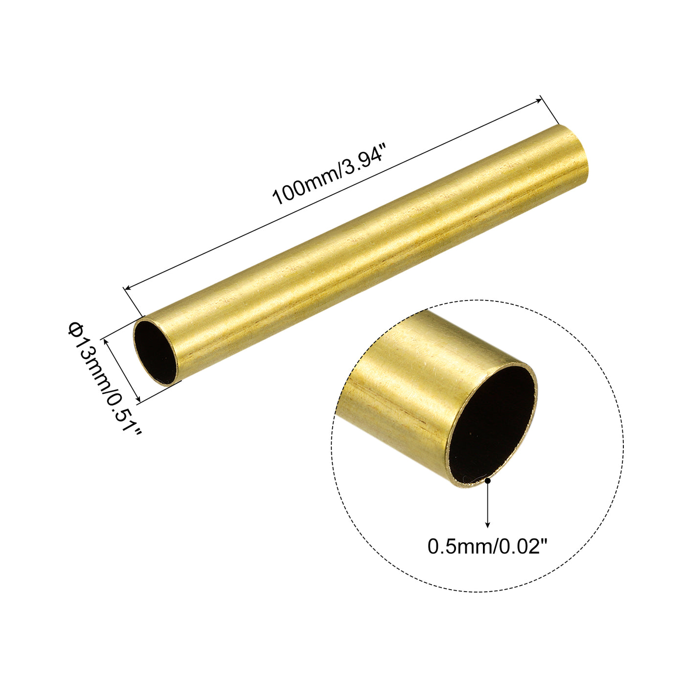 uxcell Uxcell Brass Round Tube 13mm OD 0.5mm Wall Thickness 100mm Length Pipe Tubing 2 Pcs