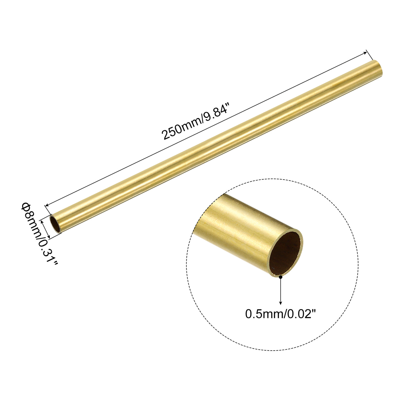 uxcell Uxcell Brass Round Tube 8mm OD 0.5mm Wall Thickness 250mm Length Pipe Tubing 3 Pcs