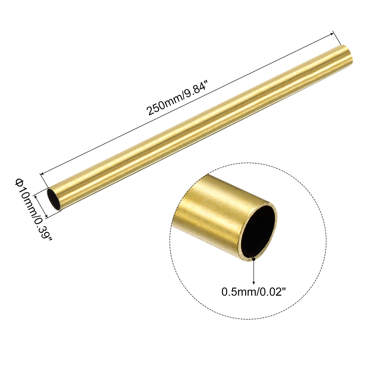 uxcell Uxcell Brass Round Tube 10mm OD 0.5mm Wall Thickness 250mm Length Pipe Tubing