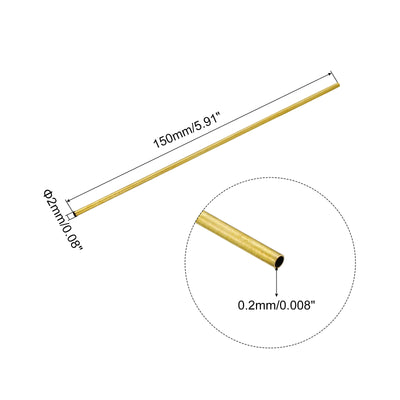 Harfington Uxcell Brass Round Tube 2mm OD 0.2mm Wall Thickness 150mm Length Pipe Tubing 2 Pcs