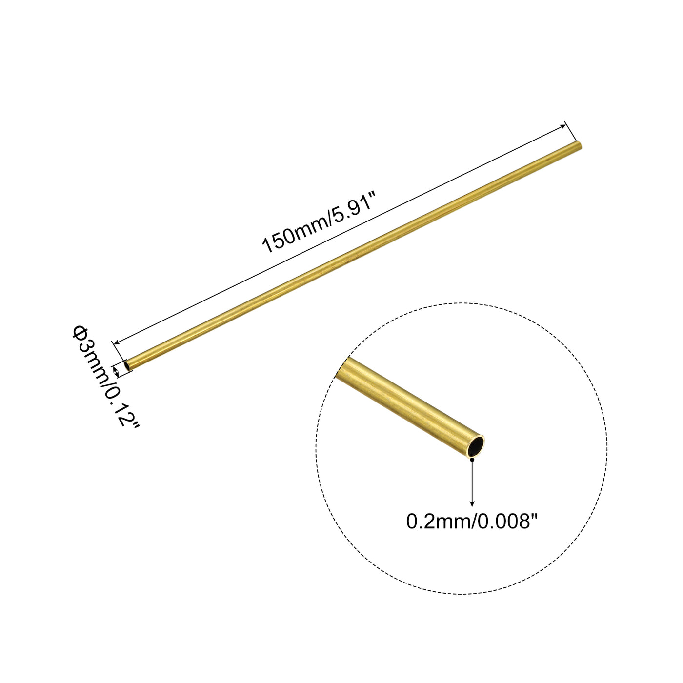 uxcell Uxcell Brass Round Tube 3mm OD 0.2mm Wall Thickness 150mm Length Pipe Tubing 2 Pcs
