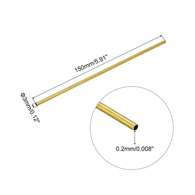 Harfington Uxcell Brass Round Tube 3mm OD 0.2mm Wall Thickness 150mm Length Pipe Tubing 2 Pcs
