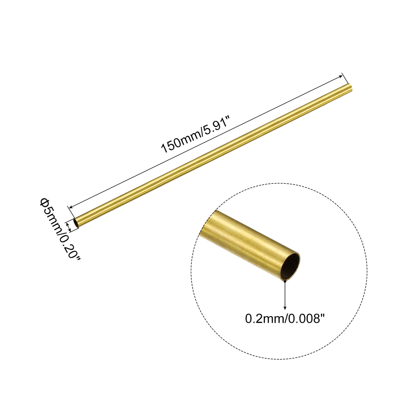 uxcell Uxcell Brass Round Tube 5mm OD 0.2mm Wall Thickness 150mm Length Pipe Tubing 2 Pcs