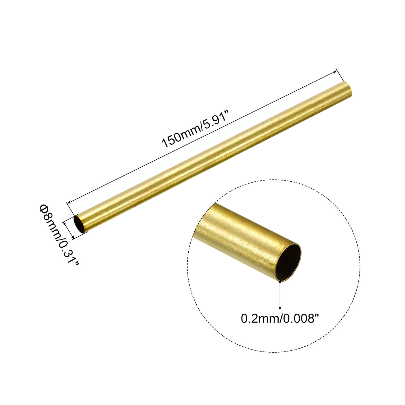 uxcell Uxcell Brass Round Tube 8mm OD 0.2mm Wall Thickness 150mm Length Pipe Tubing 2 Pcs