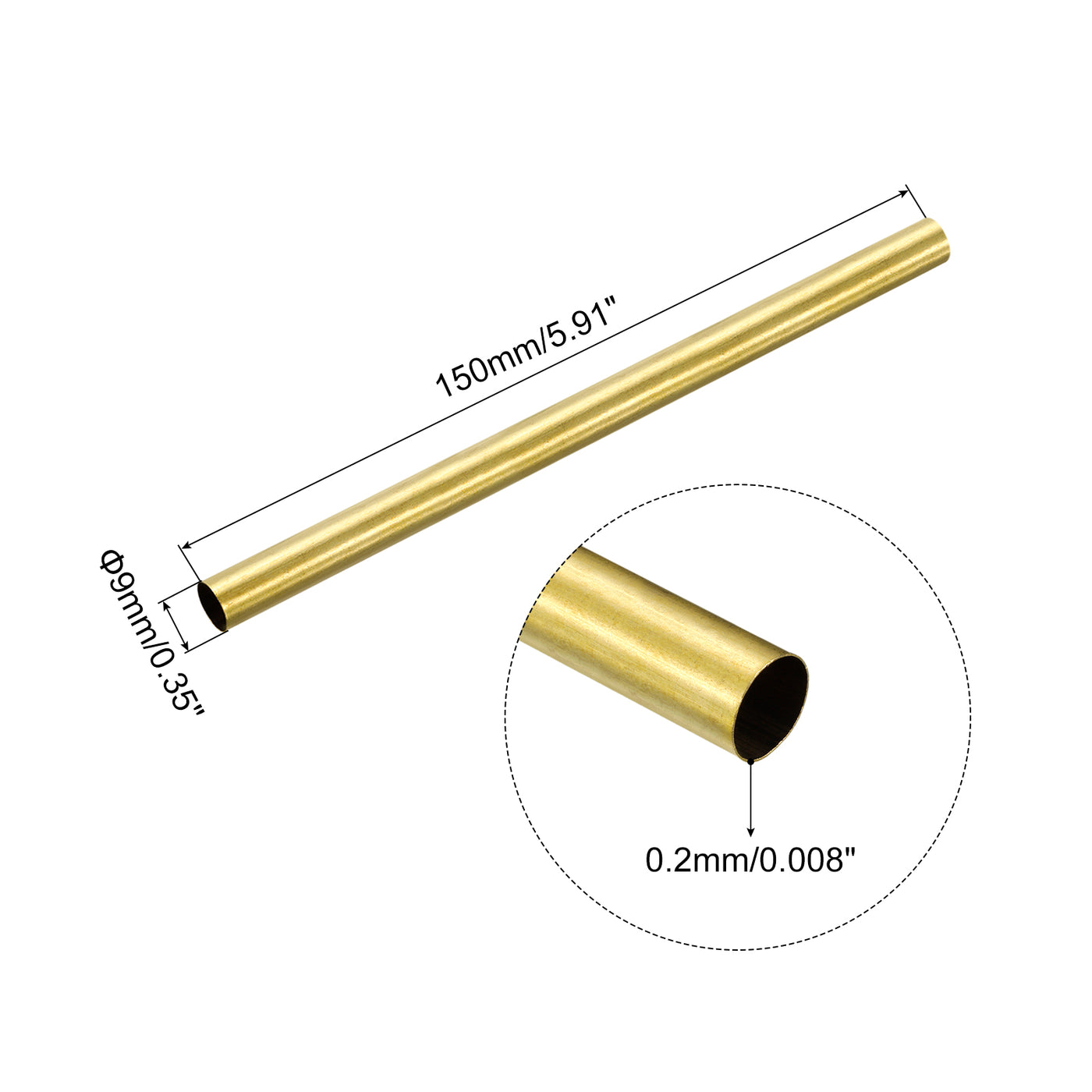 uxcell Uxcell Brass Round Tube 9mm OD 0.2mm Wall Thickness 150mm Length Pipe Tubing 2 Pcs