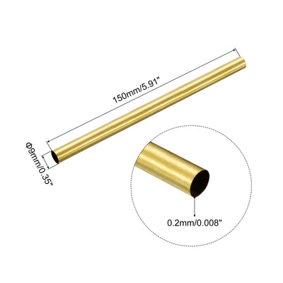 Harfington Uxcell Brass Round Tube 9mm OD 0.2mm Wall Thickness 150mm Length Pipe Tubing 2 Pcs