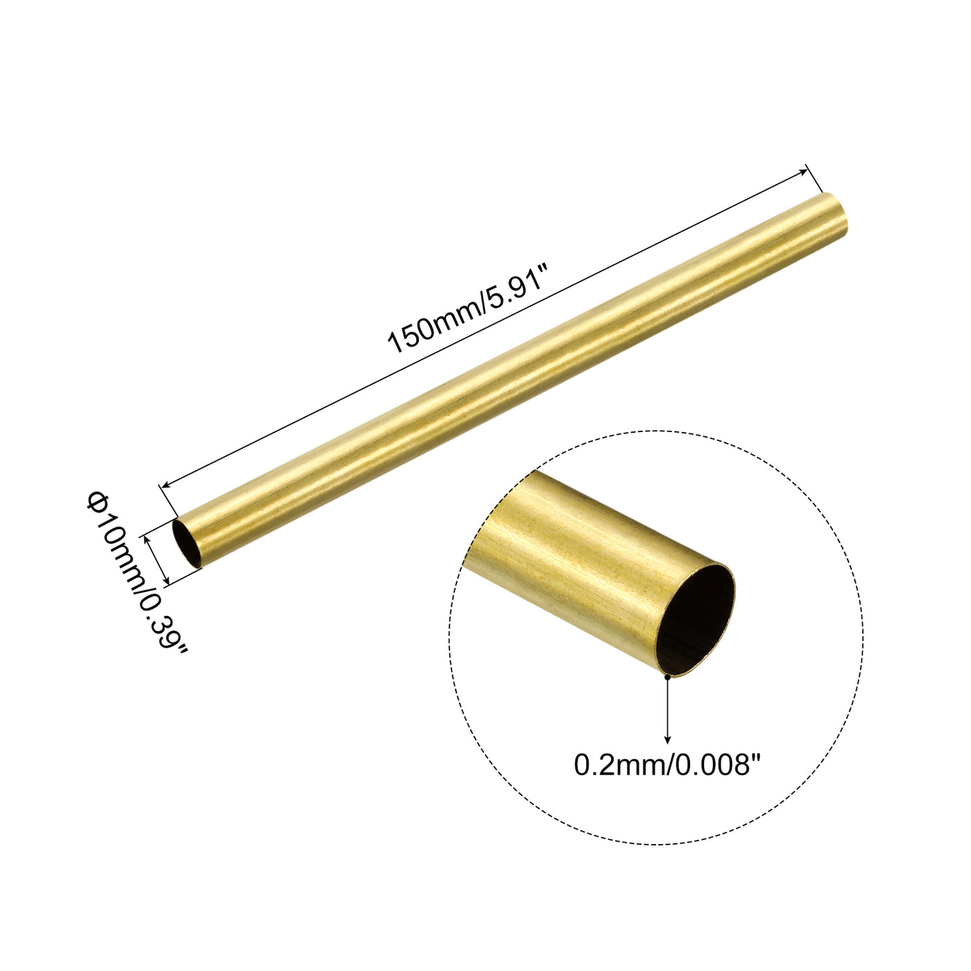 uxcell Uxcell Brass Round Tube 10mm OD 0.2mm Wall Thickness 150mm Length Pipe Tubing 2 Pcs
