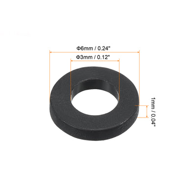 Harfington M3 Nylon Flat Washer, 100 Pack 3mm ID 6mm OD Sealing Spacer Gasket Ring,Black