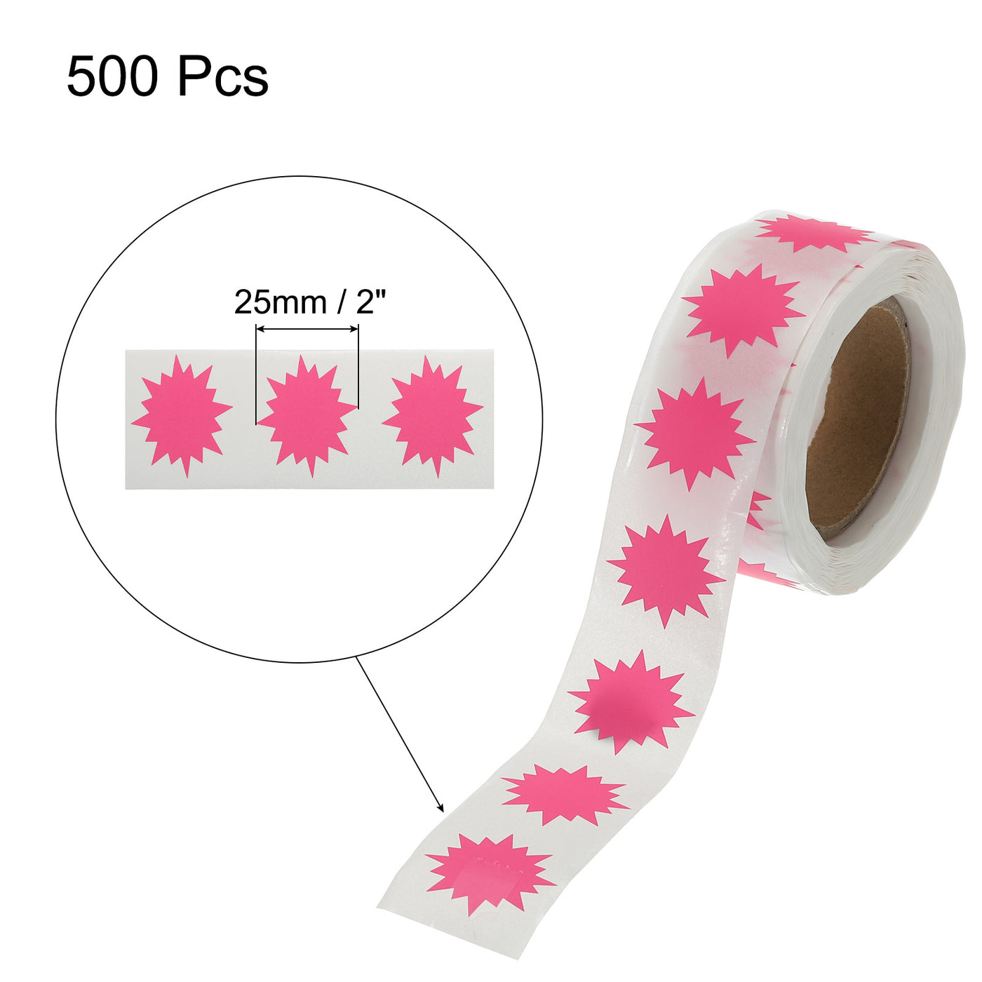 Harfington Color Coding Burst Labels Star Burst Sign 1 Roll Fluorescent Pink 1 Inch Adhesive Dots Stickers for Scrapbooking, DIY Craft, 500 Count/Roll