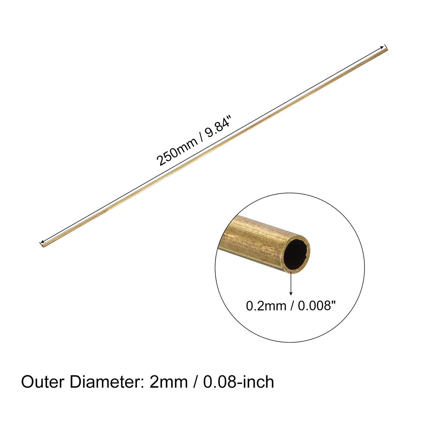 uxcell Uxcell Brass Round Tube 2mm OD 0.2mm Wall Thickness 250mm Length Pipe Tubing 3 Pcs