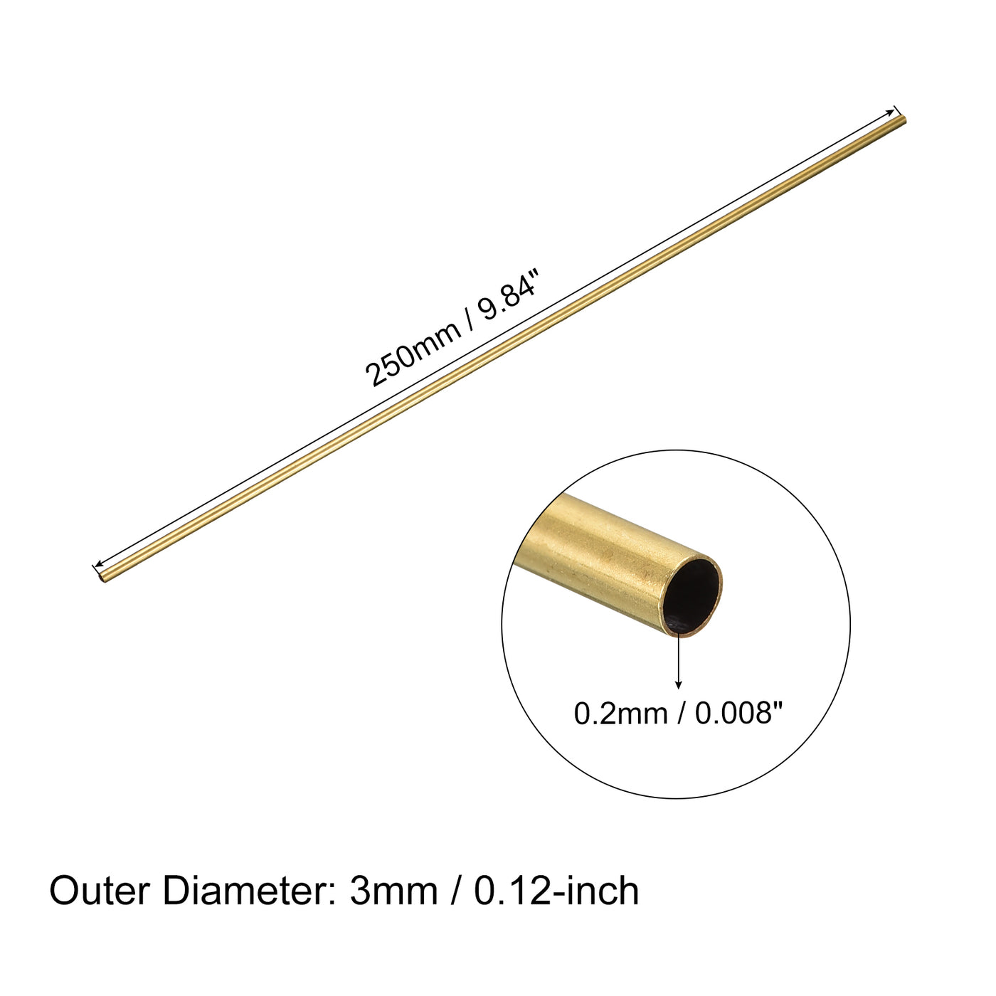 uxcell Uxcell Brass Round Tube 3mm OD 0.2mm Wall Thickness 250mm Length Pipe Tubing 2 Pcs