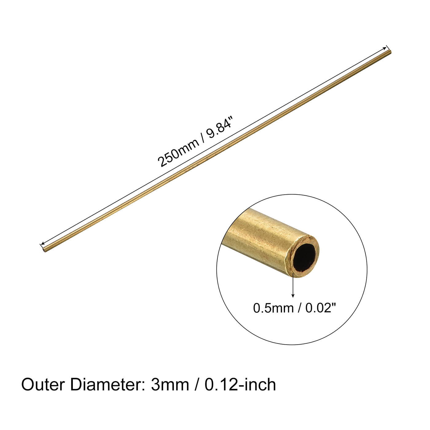 uxcell Uxcell Brass Round Tube 3mm OD 0.5mm Wall Thickness 250mm Length Pipe Tubing 3 Pcs
