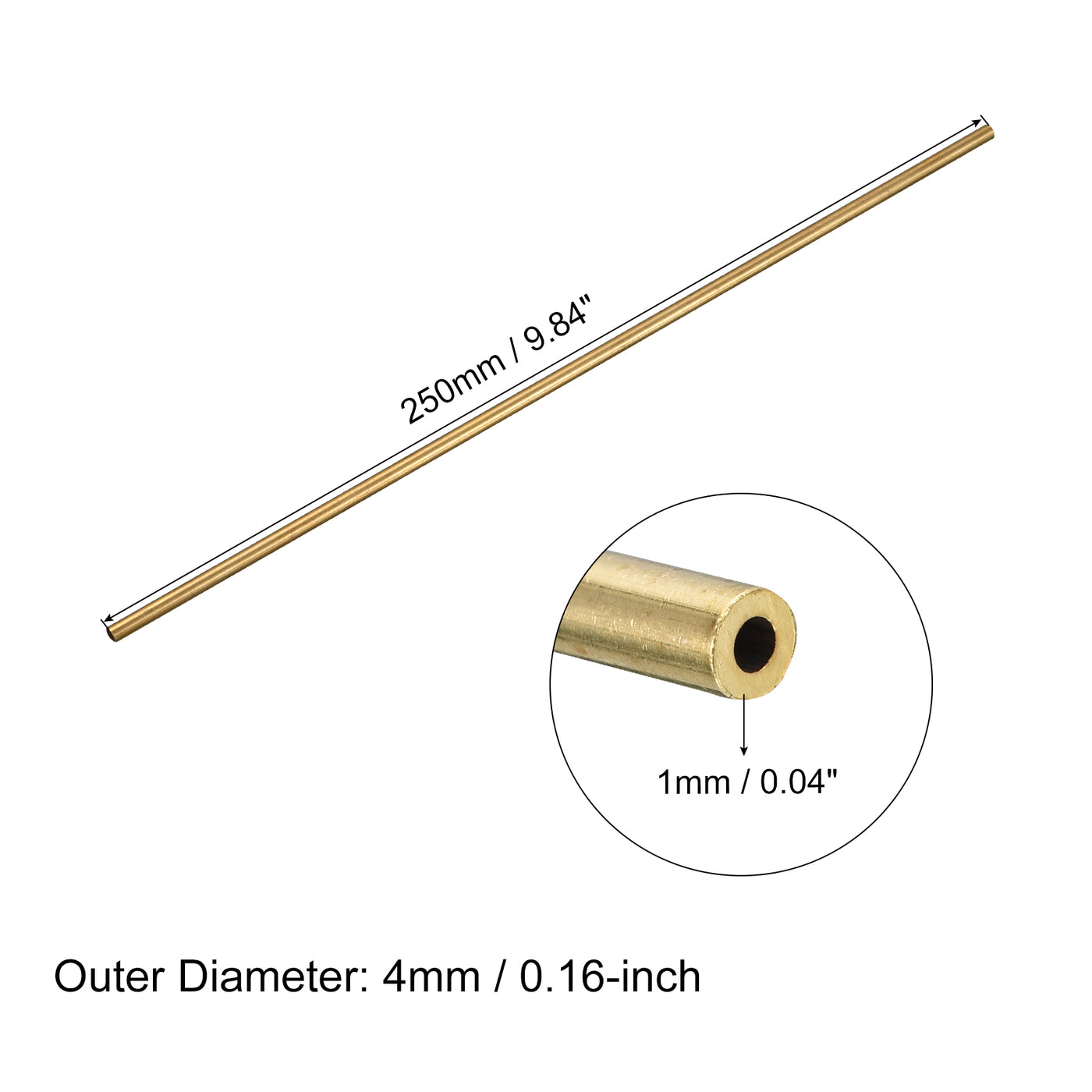 uxcell Uxcell Brass Round Tube 4mm OD 1mm Wall Thickness 250mm Length Pipe Tubing 2 Pcs