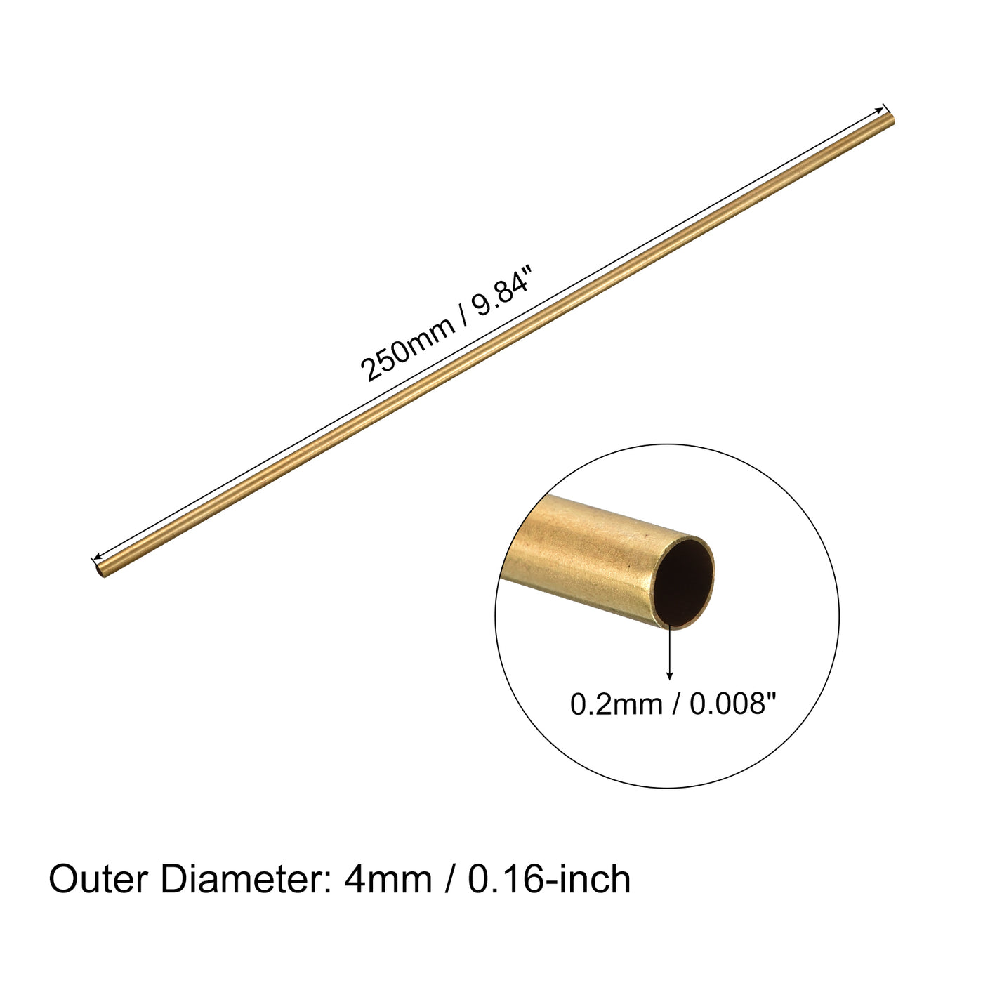 uxcell Uxcell Brass Round Tube 4mm OD 0.2mm Wall Thickness 250mm Length Pipe Tubing 2 Pcs