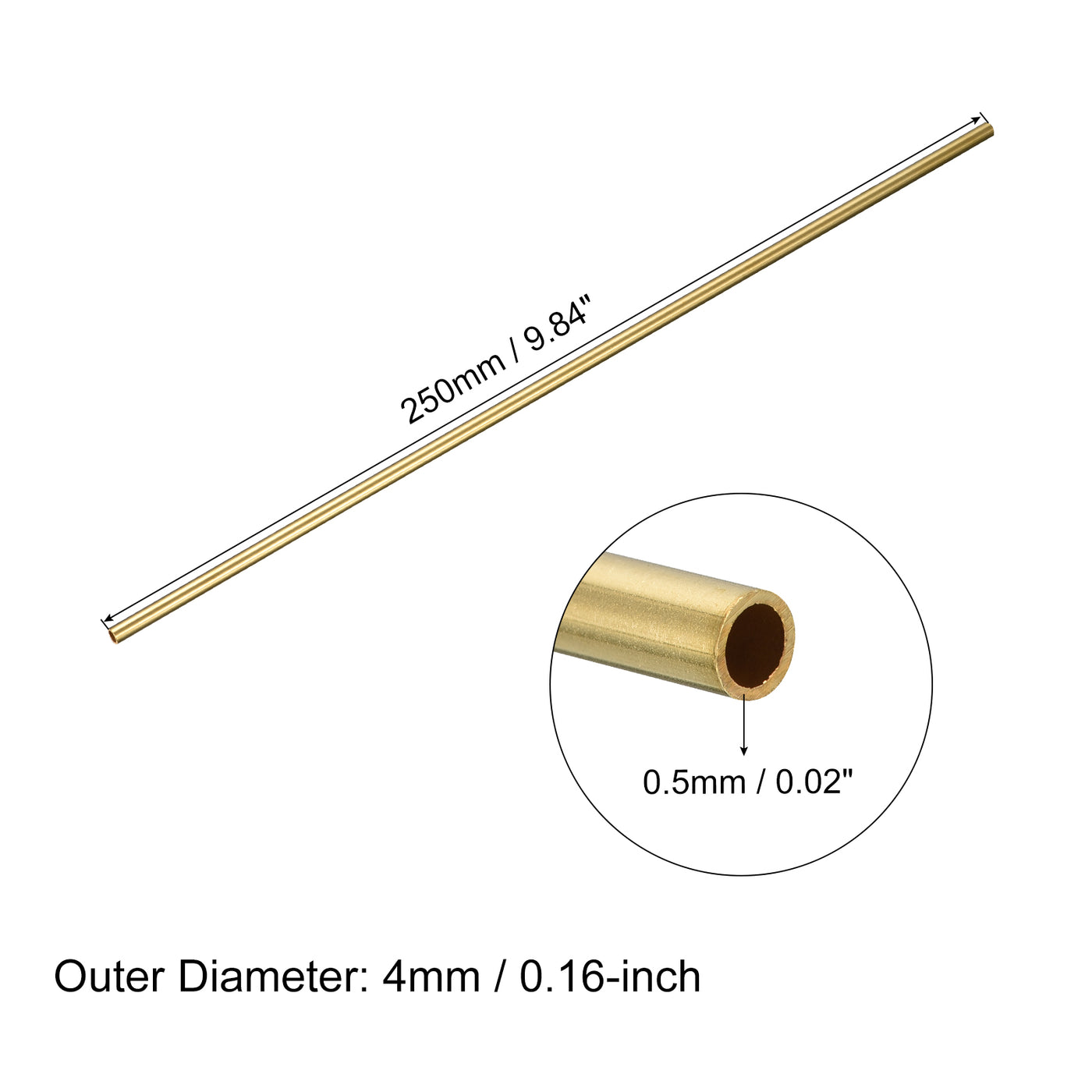 uxcell Uxcell Brass Round Tube 4mm OD 0.5mm Wall Thickness 250mm Length Pipe Tubing 2 Pcs