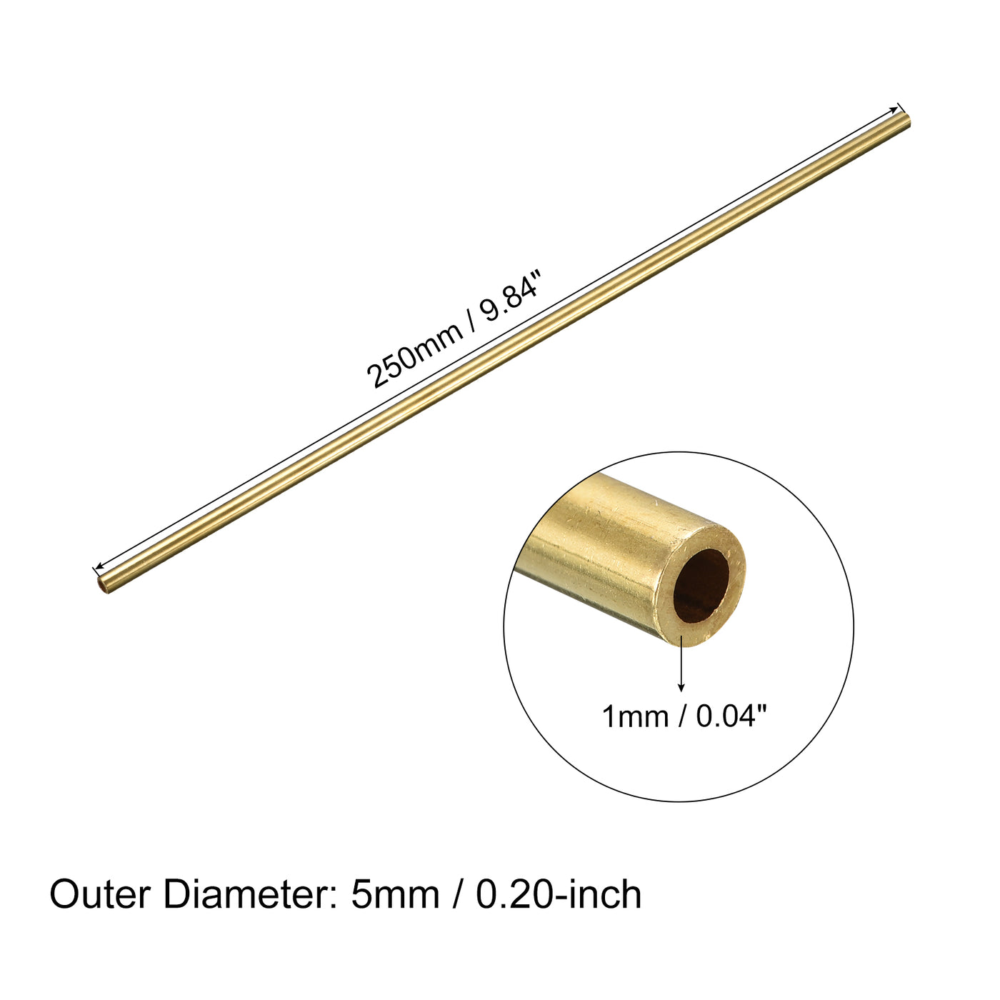 uxcell Uxcell Brass Round Tube 5mm OD 1mm Wall Thickness 250mm Length Pipe Tubing